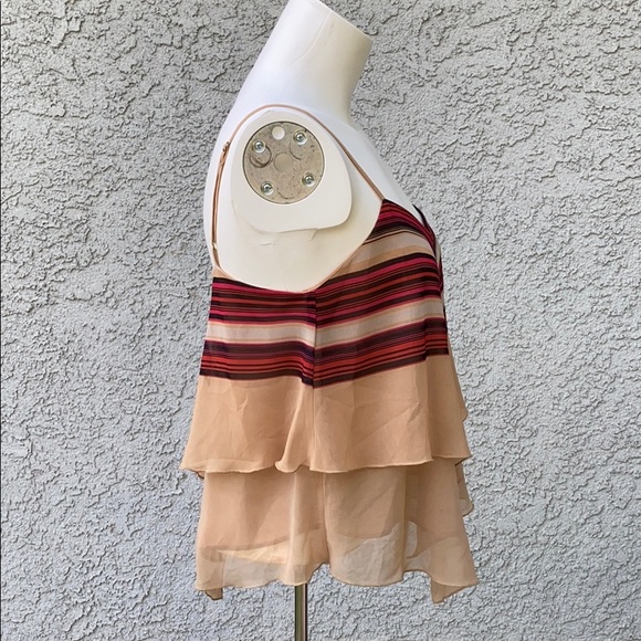 Bebe Chiffon Flowy Asymmetrical Tank Top Blouse 👚 Striped Fall Autumn Neutral - Picture 7 of 7